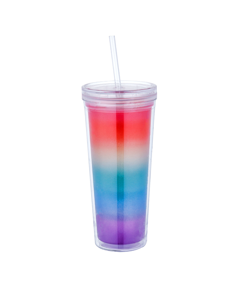 Taza de café con hielo Tritan que cambia de color del arco iris transparente con tapa en espiral de 650 ml