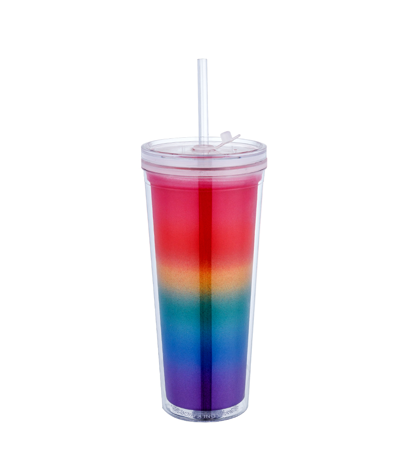 Taza de café con hielo Tritan que cambia de color del arco iris transparente con tapa en espiral de 650 ml