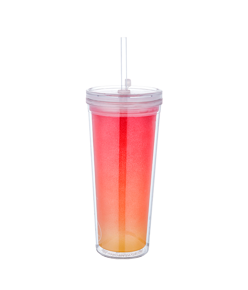 Taza de café con hielo Tritan que cambia de color del arco iris transparente con tapa en espiral de 650 ml